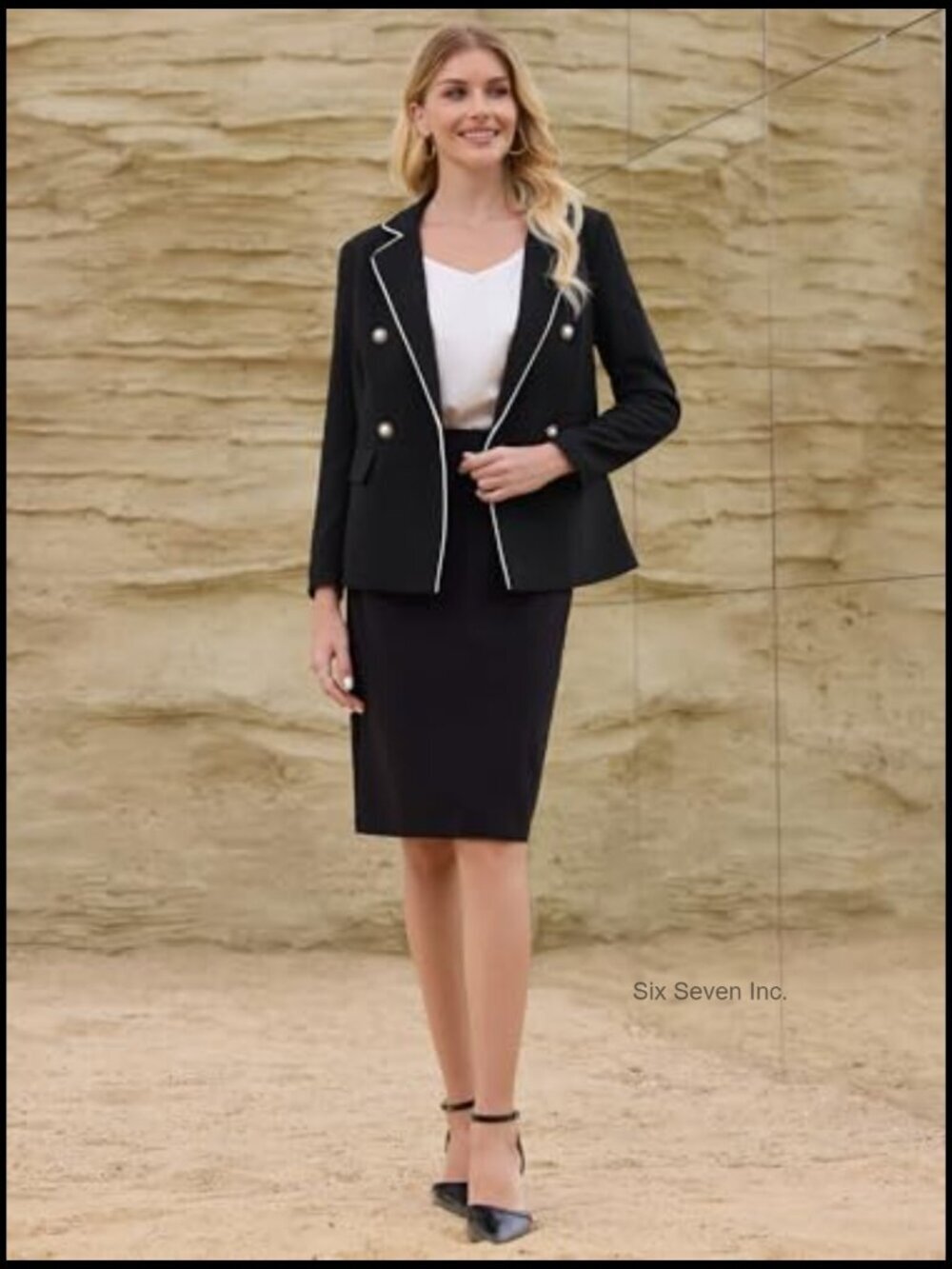 Double Breasted Work Blazer Business Casual Suit Jacket - Picture 2 of 6